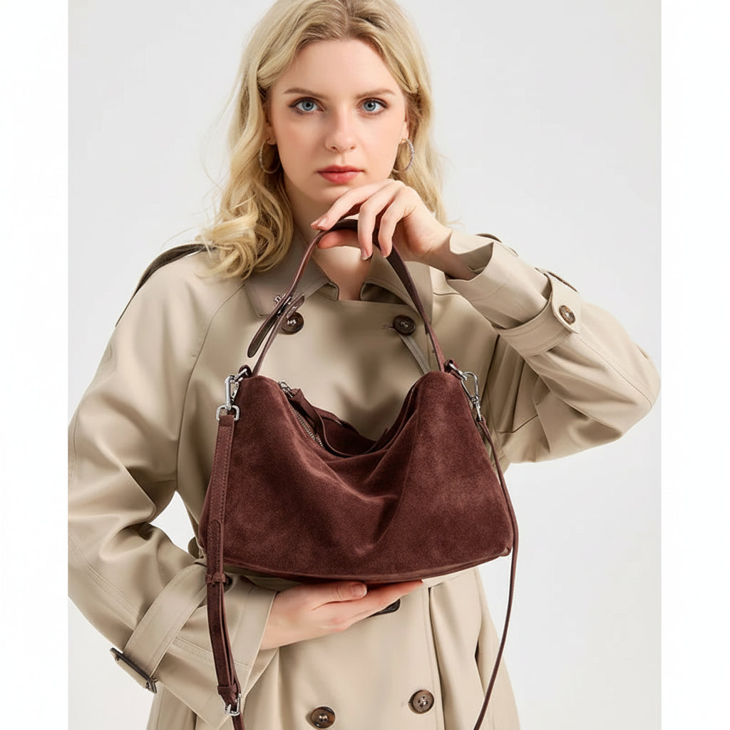 Large Suede Shoulder Bag for Work