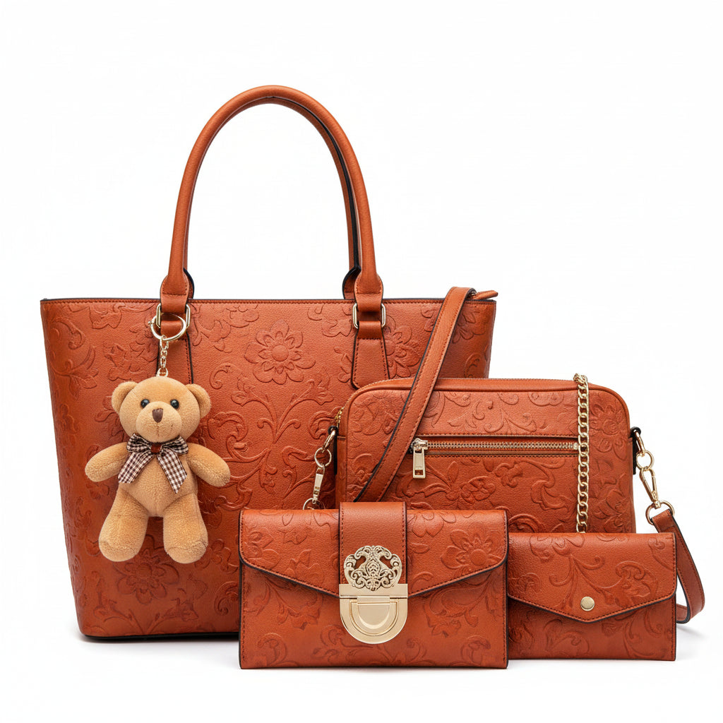 Premium 4-teiliges Tote- und Umhängetaschen-Set mit geometrischem Muster