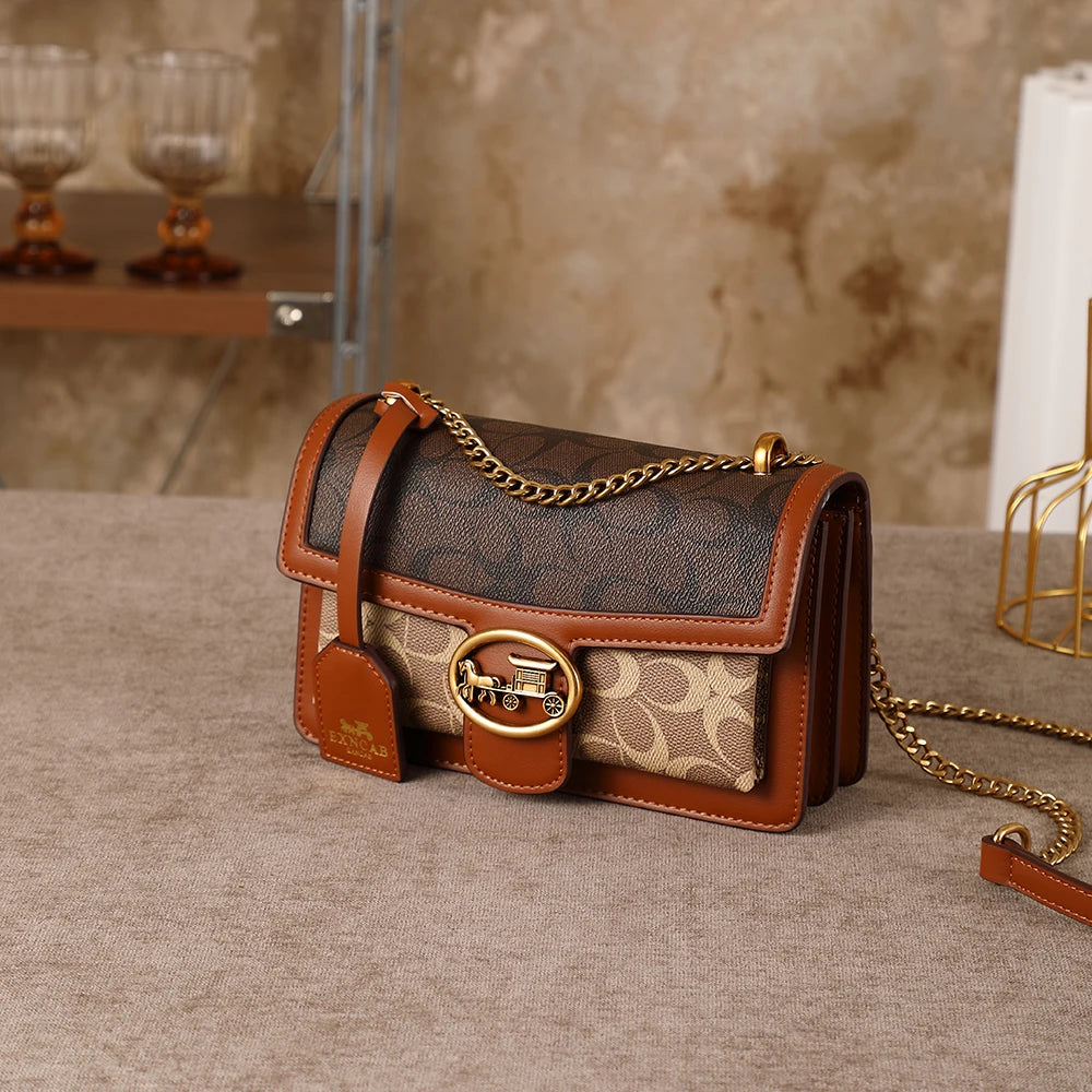 Contrasting Color Chain Bag