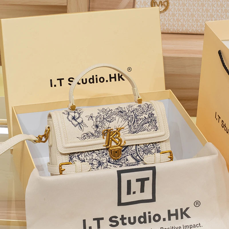 Embroidered Square Crossbody Bag