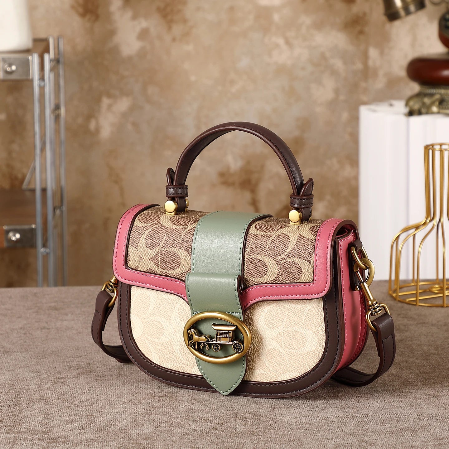 Contrasting Color Saddle Bag