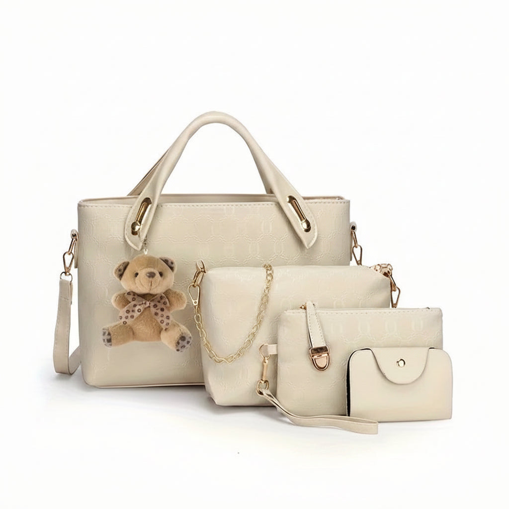Premium 4-teiliges Tote- und Umhängetaschen-Set mit geometrischem Muster