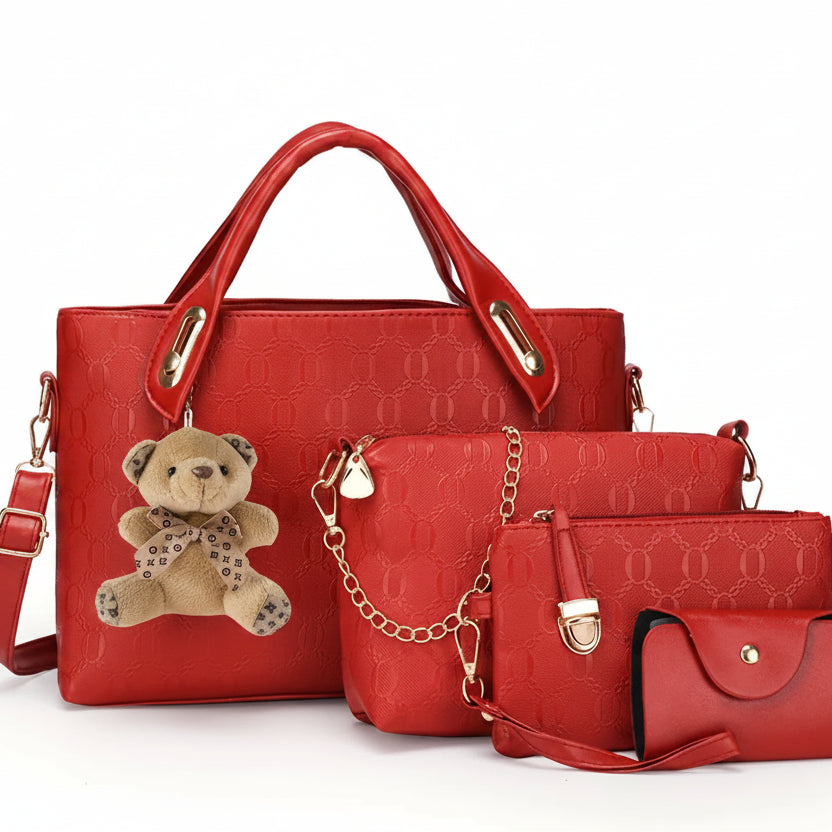 Premium 4-teiliges Tote- und Umhängetaschen-Set mit geometrischem Muster
