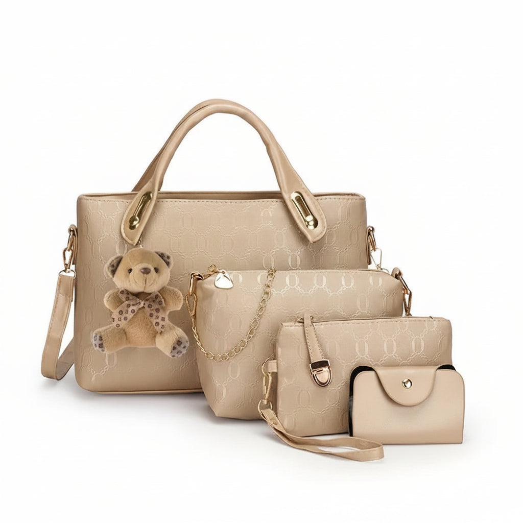 Premium 4-teiliges Tote- und Umhängetaschen-Set mit geometrischem Muster