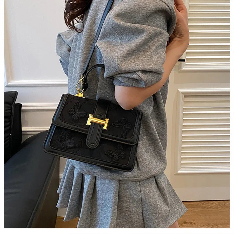 Embroidered Textured Crossbody Bag