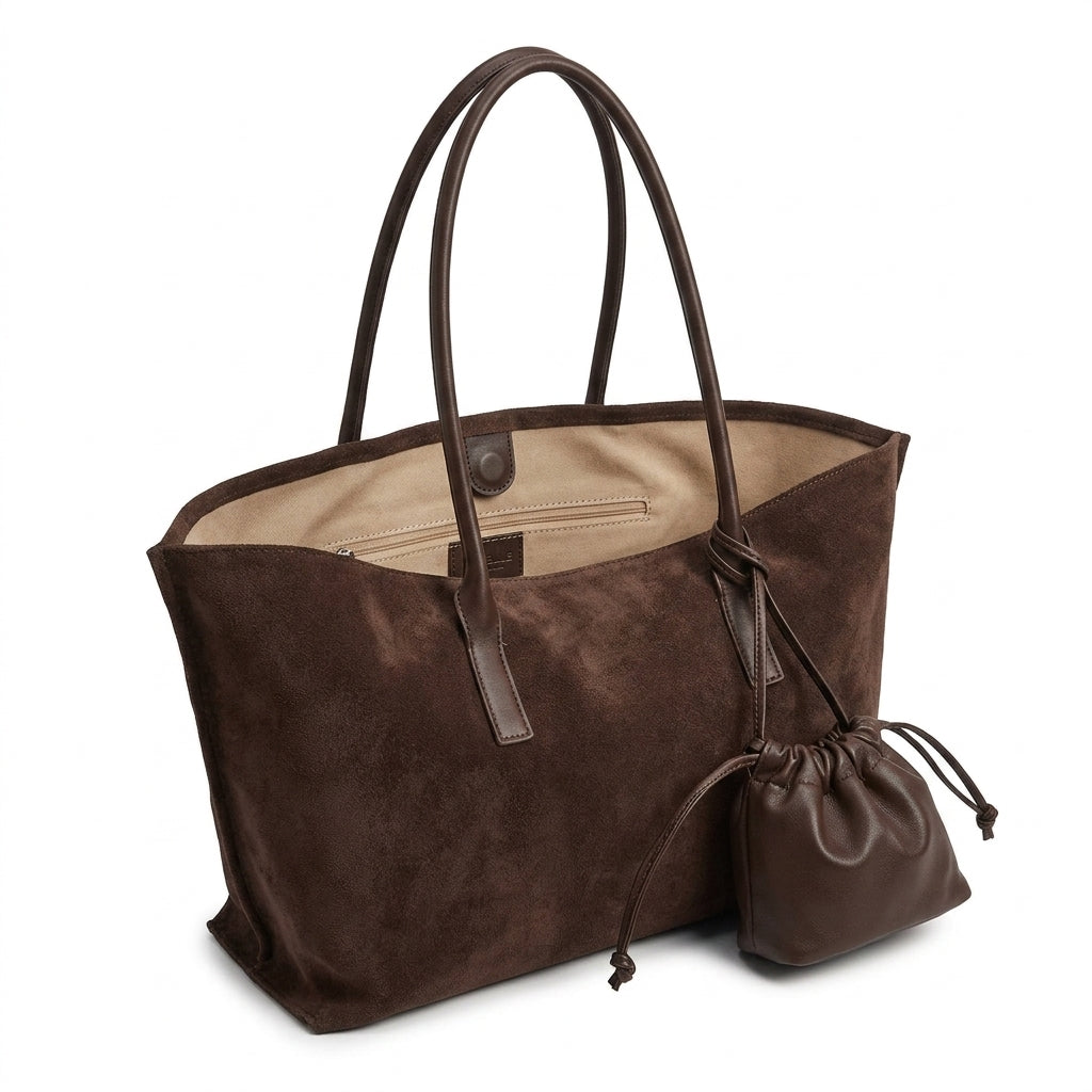 Matte Velvet Oversized Tote Bag na cor brown em fundo branco