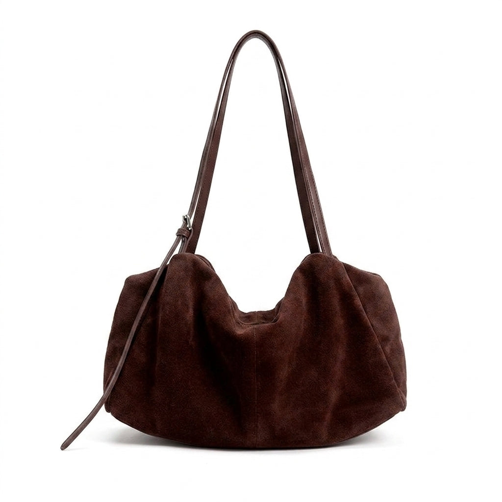 Premium Frosted Suede Shopper na cor Coffee em fundo branco