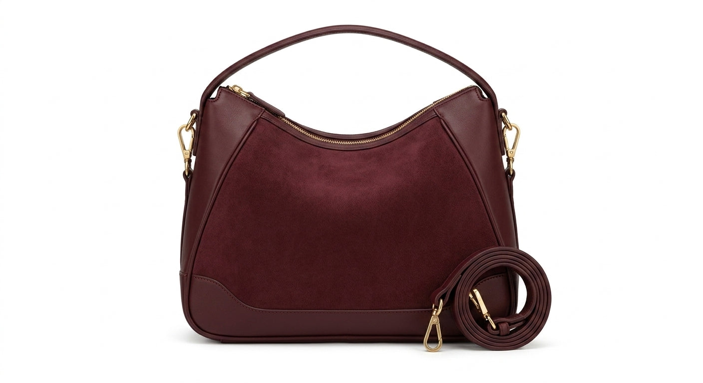 Vintage Matte Suede Grand Bag na cor flat Burgundy em fundo branco