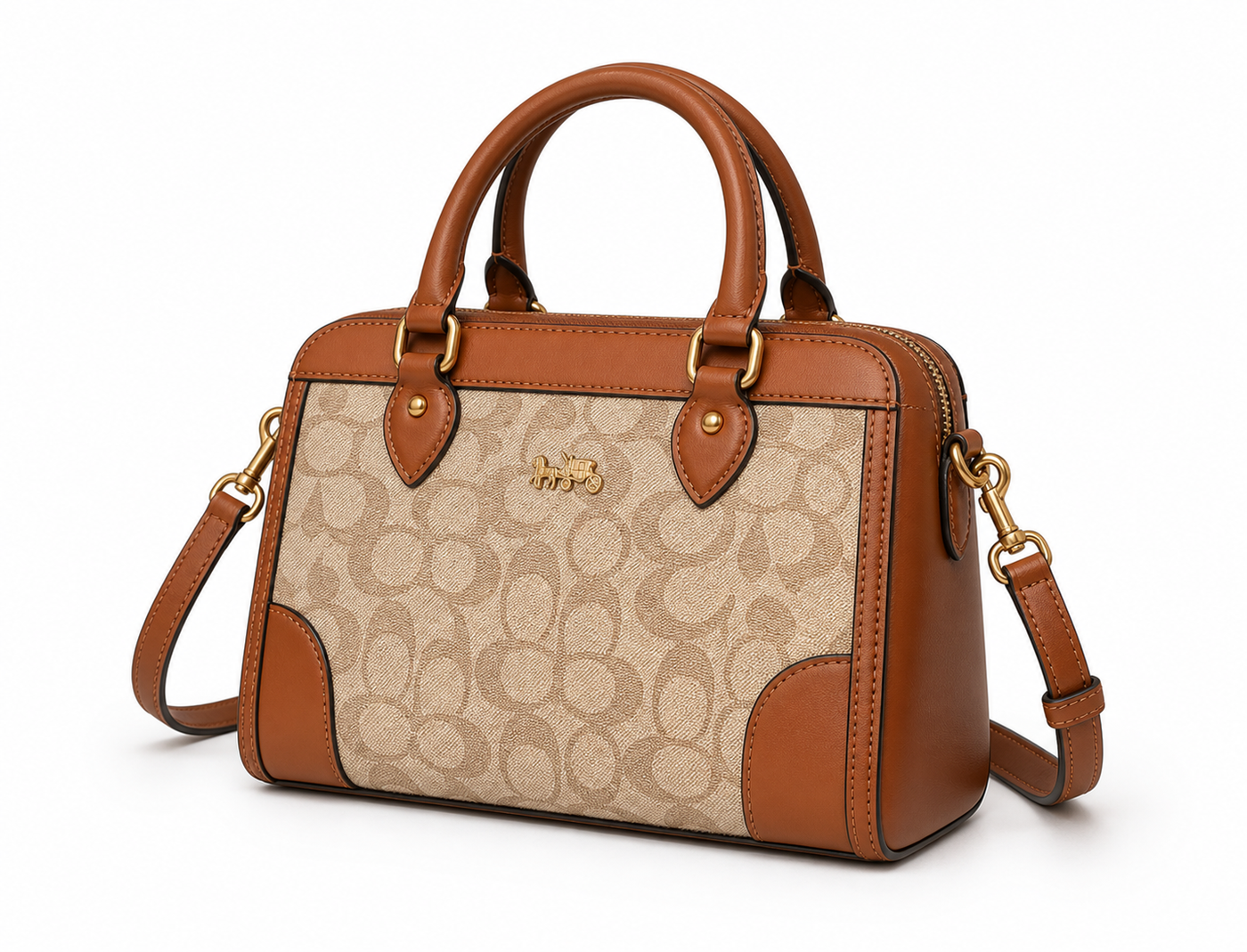 Color-blocked Crossbody Tote Brown khaki on white background
