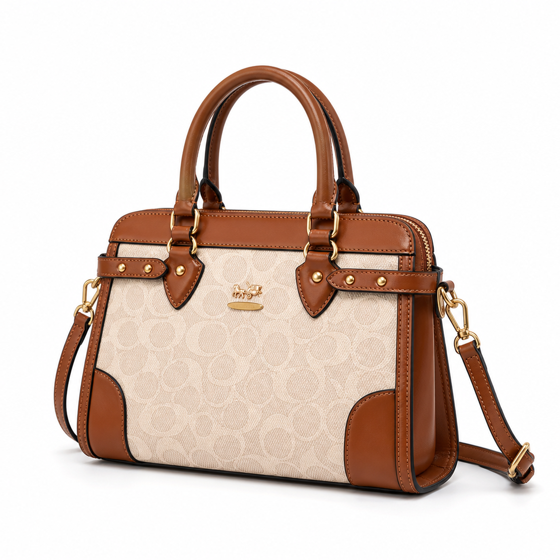 Color-blocked Crossbody Tote Brown on white background