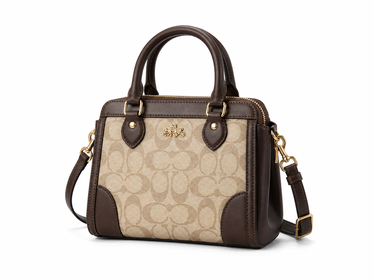 Color-blocked Crossbody Tote Coffee on white background