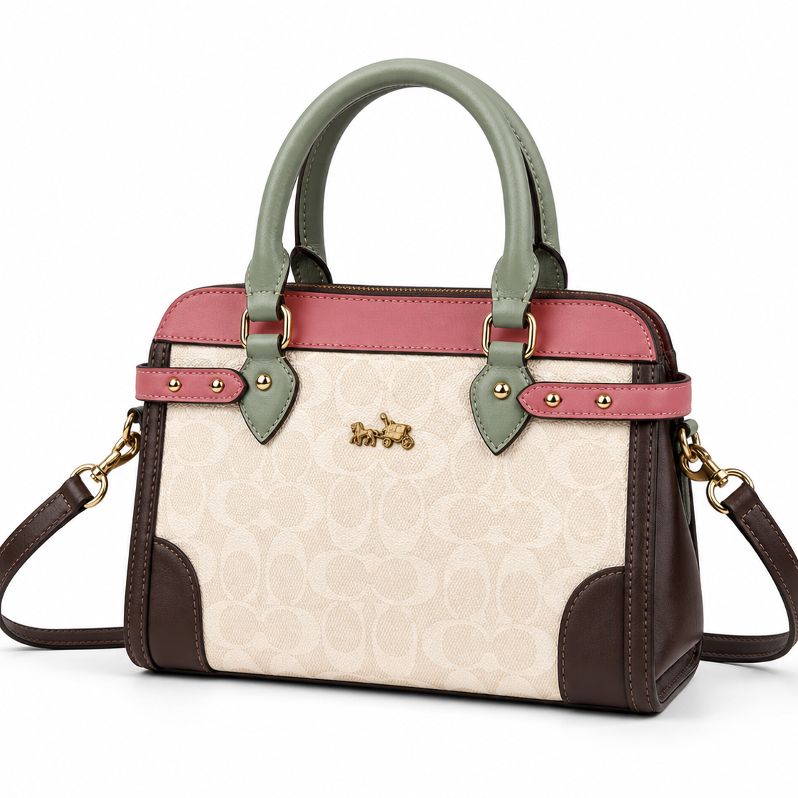 Color-blocked Crossbody Tote Red on white background