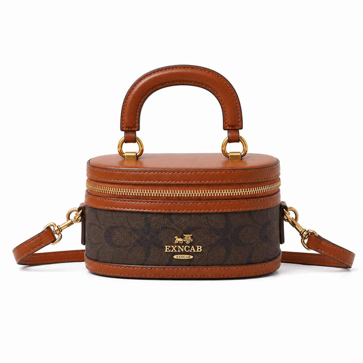 Contrasting Color Bucket Bag brown on white background