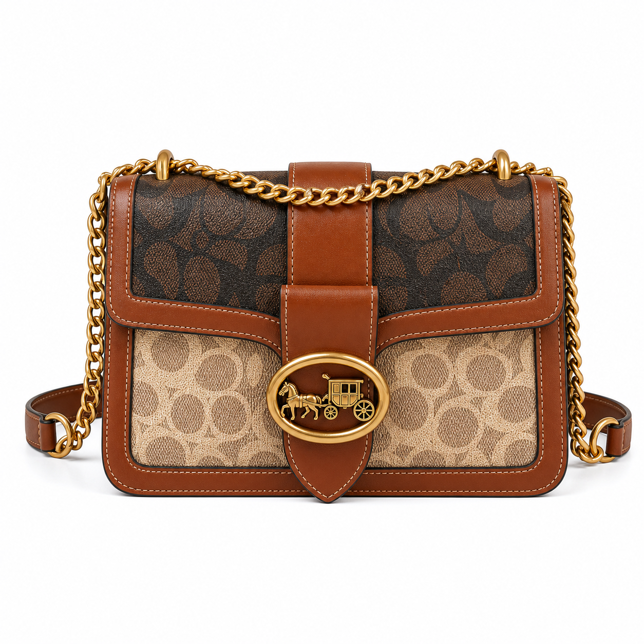 Contrasting Color Chain Bag Brown variant on white background