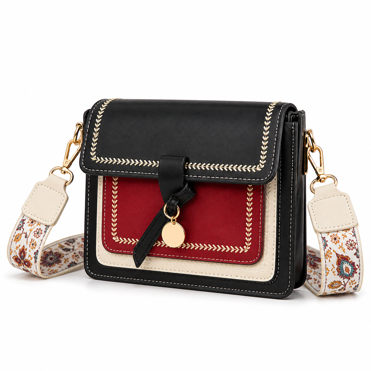 Contrasting Color Crossbody Bag Black variant on white background