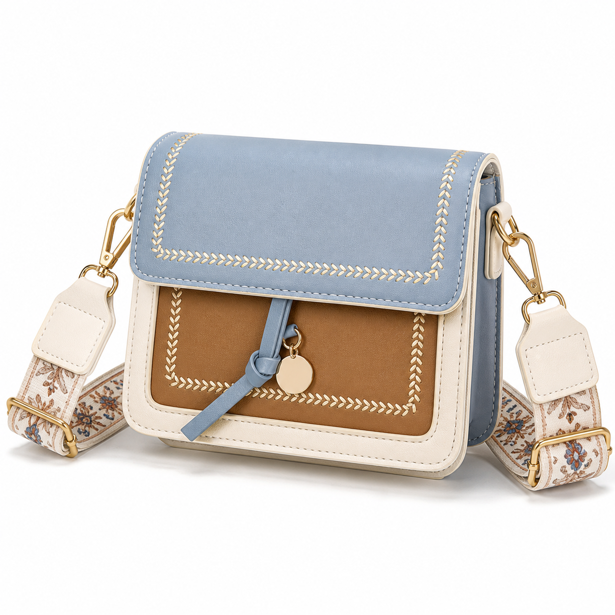 Contrasting Color Crossbody Bag Blue variant on white background