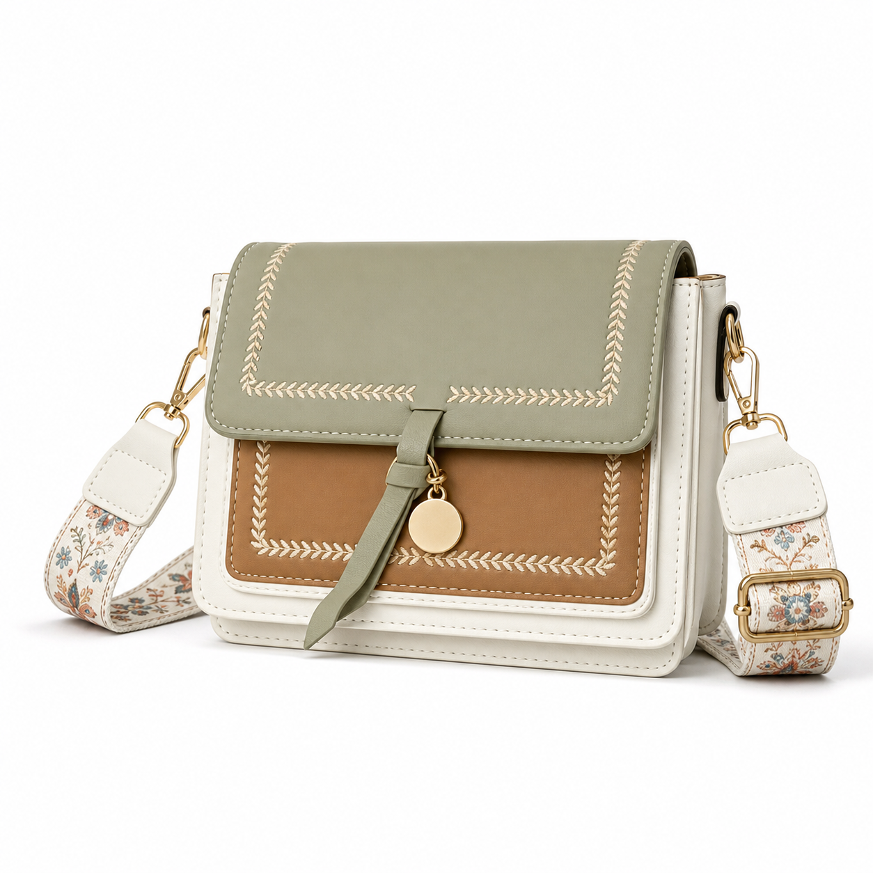 Contrasting Color Crossbody Bag Green variant on white background