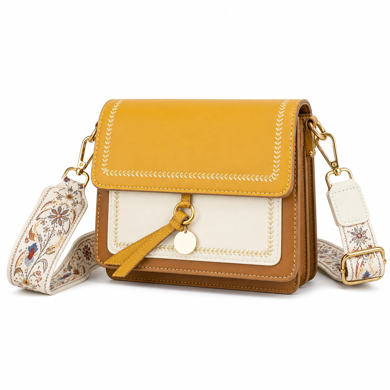 Contrasting Color Crossbody Bag Yellow variant on white background