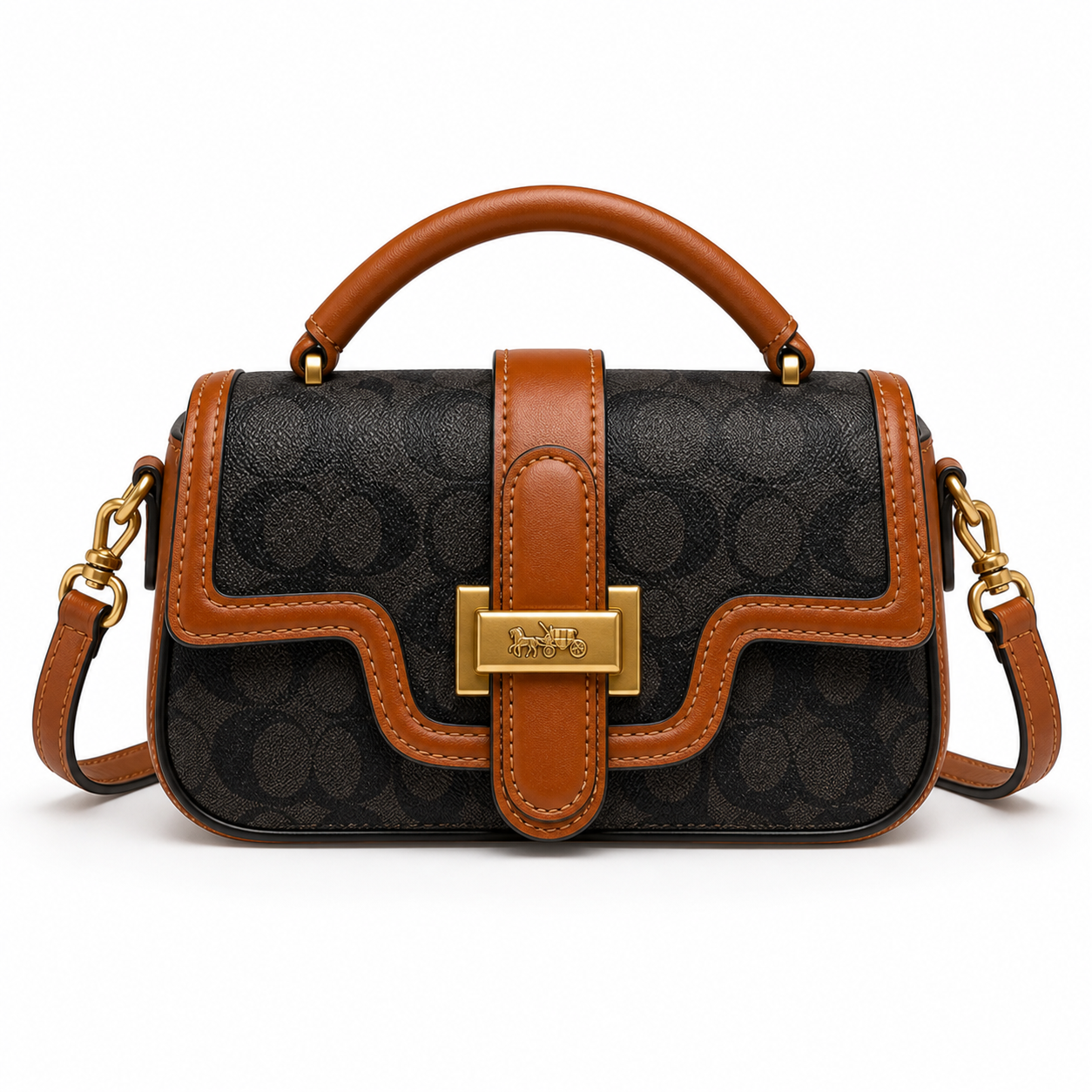 Contrasting Color Shoulder Bag Black on white background 1:1
