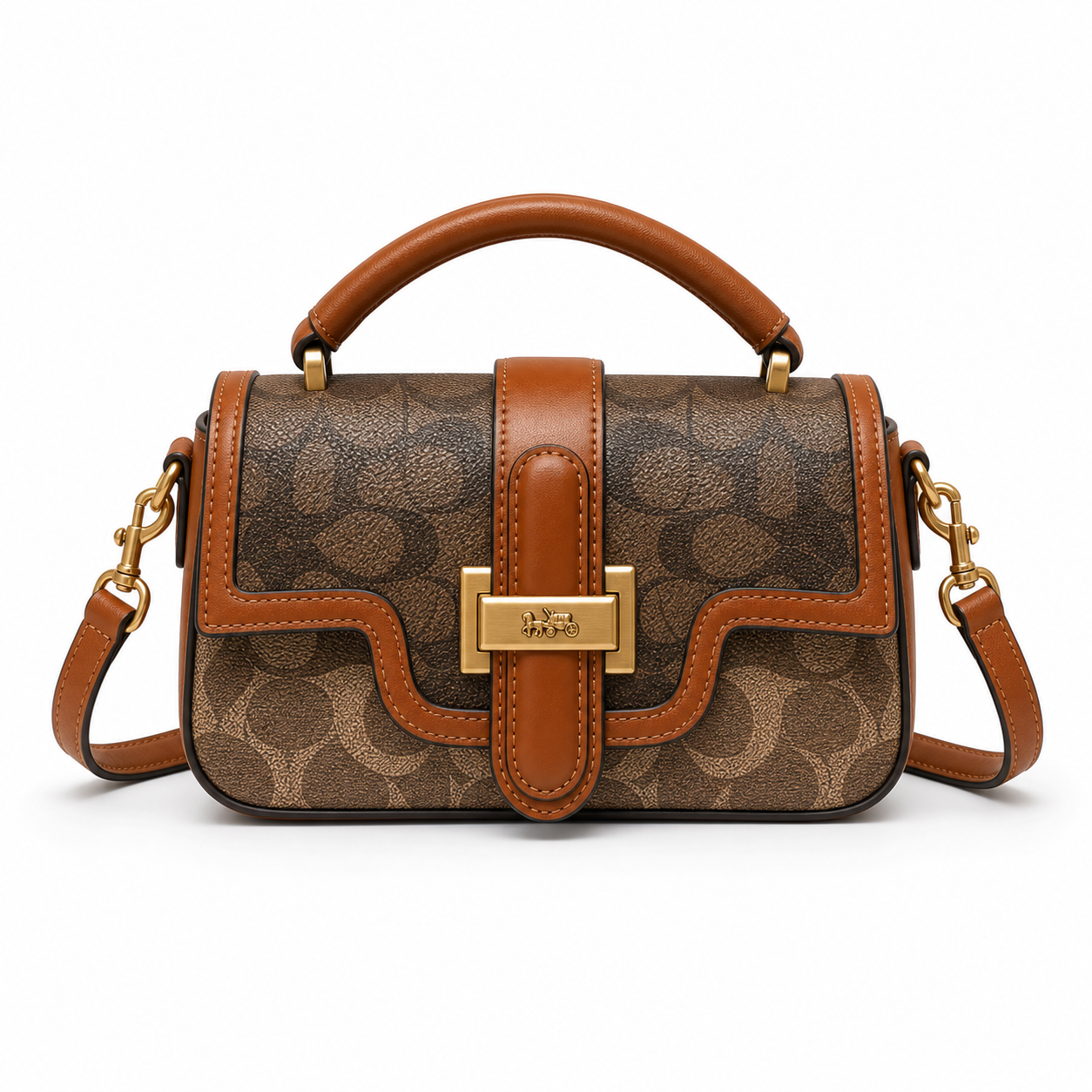 Contrasting Color Shoulder Bag Brown on white background 1:1