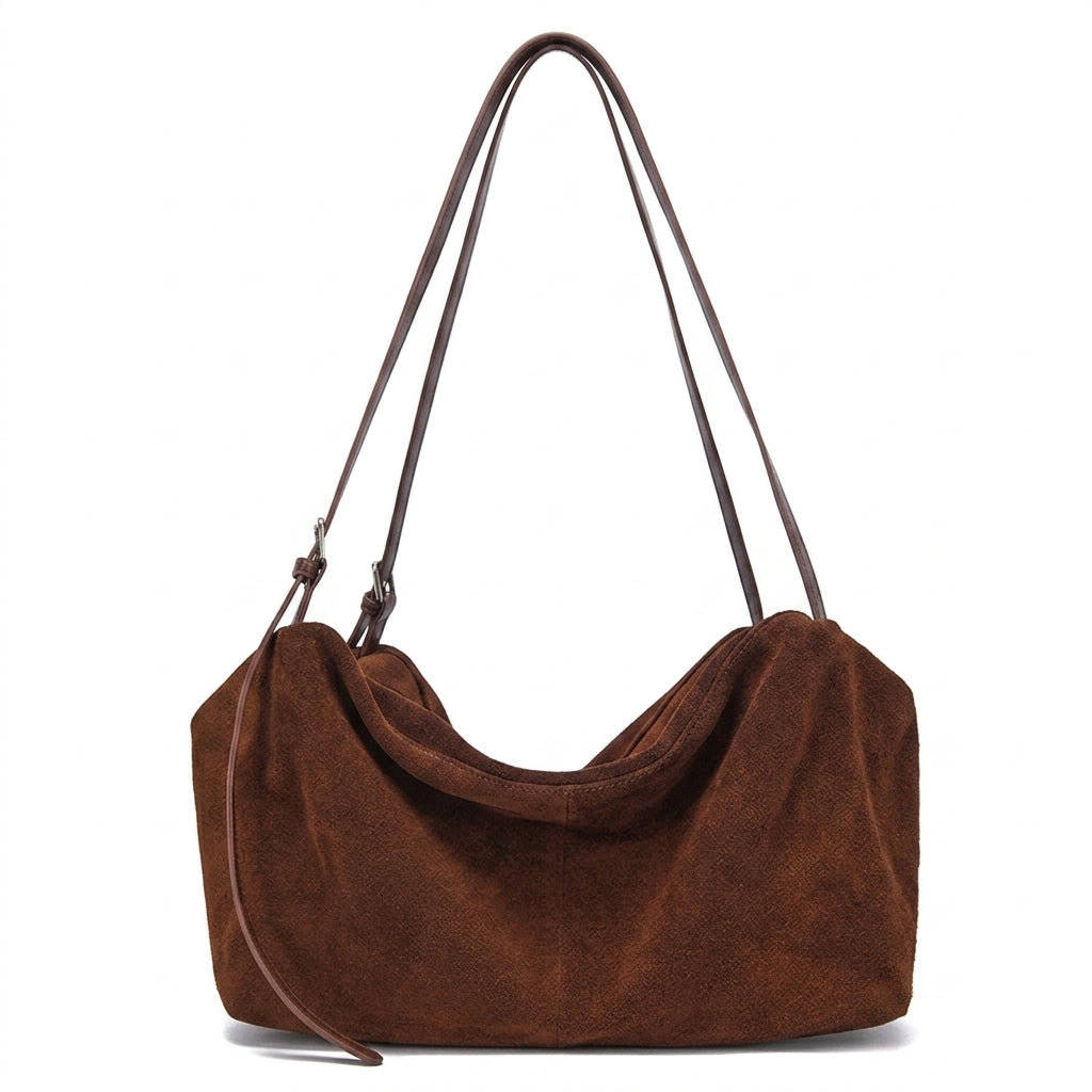Premium Frosted Suede Shopper na cor Brown em fundo branco