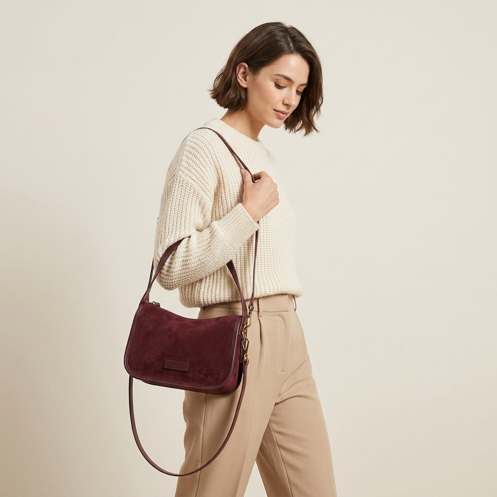 Retro Matte Velvet Suede Bag em uso por modelo