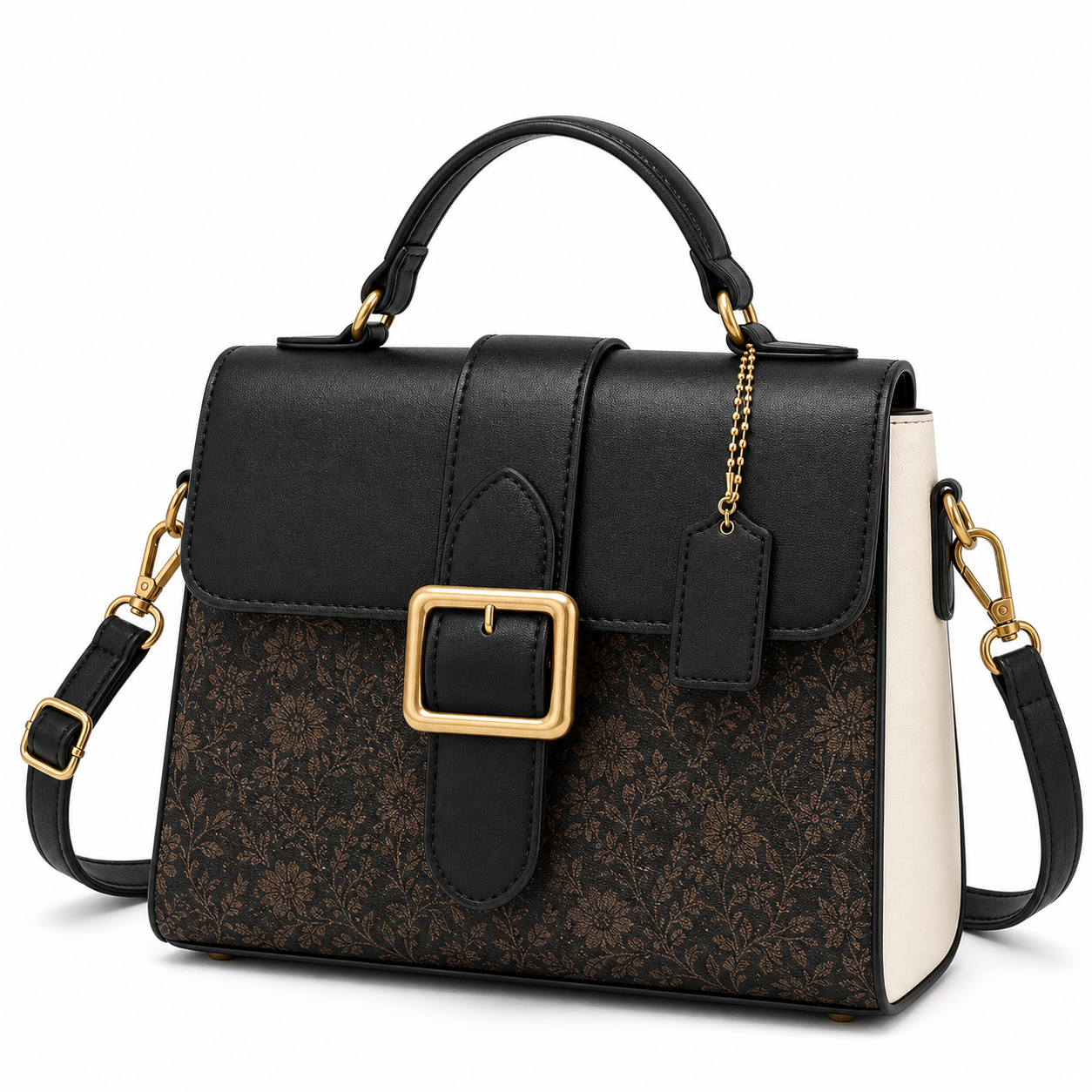 French Retro Crossbody Tote black variant on white background