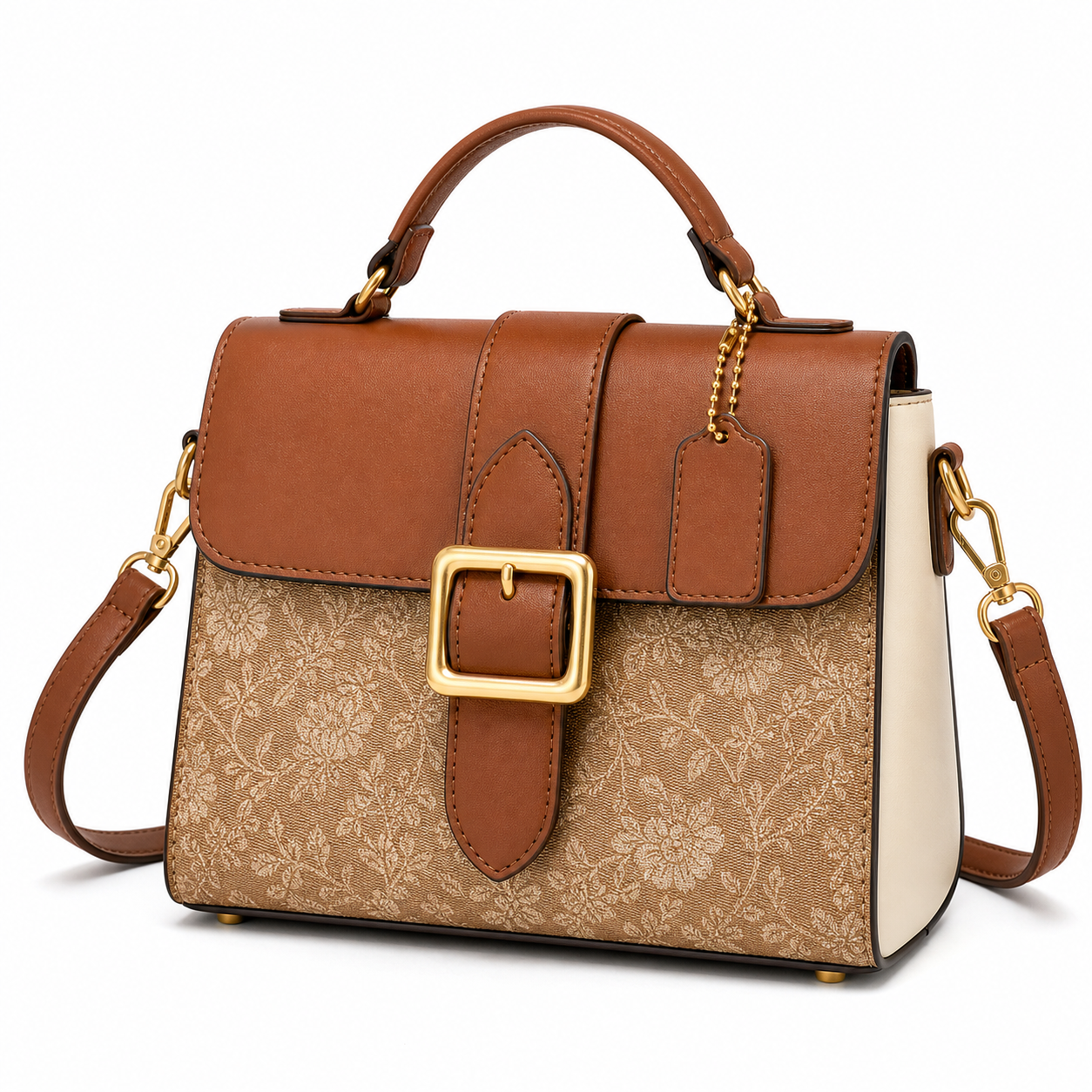 French Retro Crossbody Tote Brown variant on white background