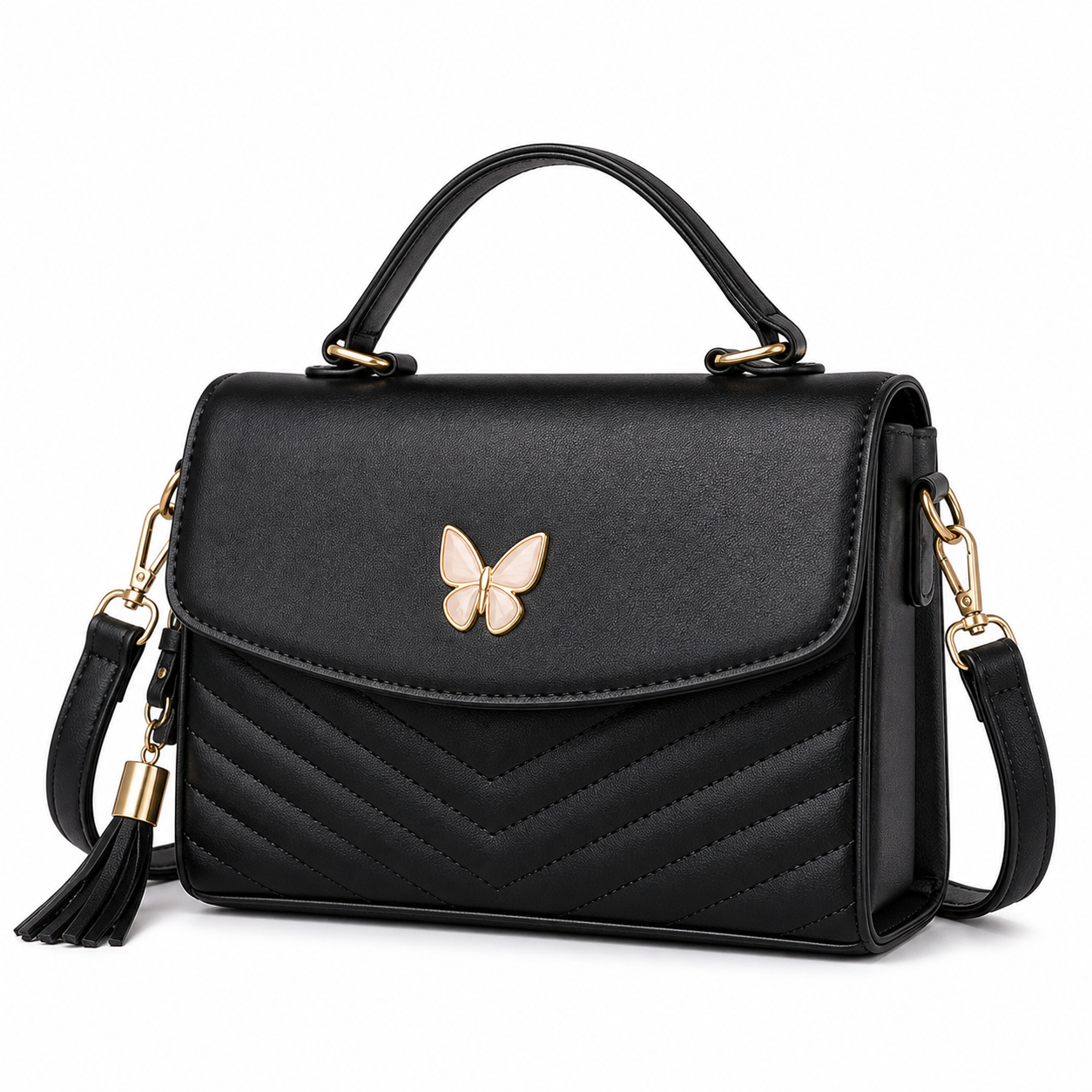 Luxury Designer Square Bag Black variant on white background
