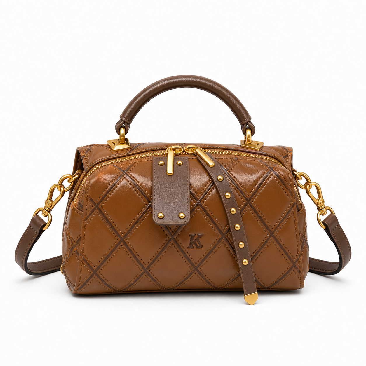 Luxury Pillow Crossbody Bag brown quilted on white background 1:1