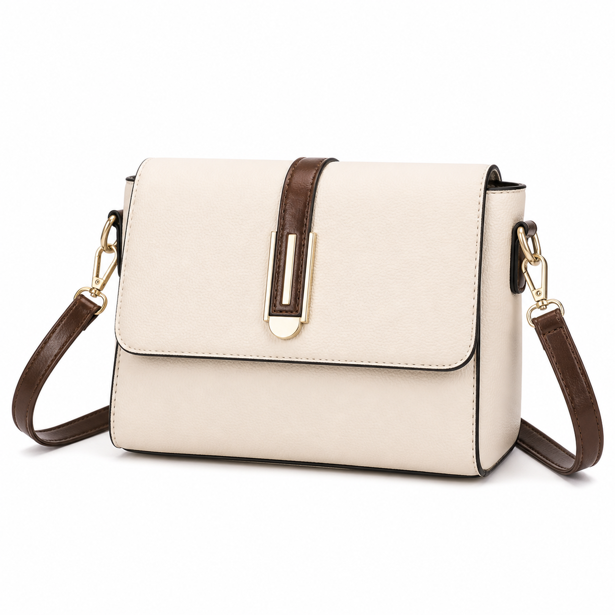 PU Leather Crossbody Bag Beige 1 variant on white background