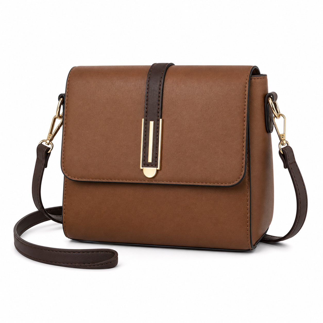 PU Leather Crossbody Bag Brown variant on white background