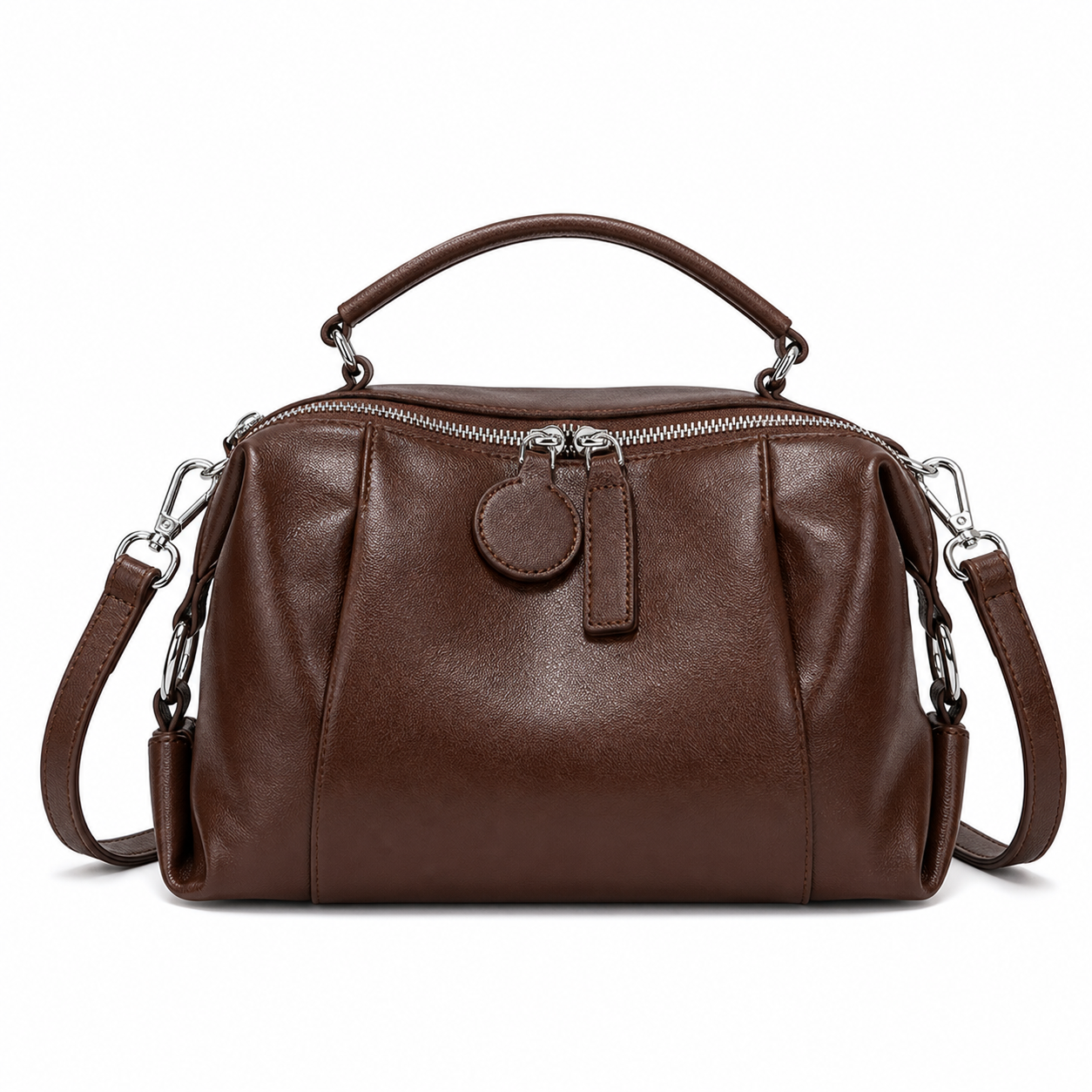 Retro Leather Boston Bag Dark Red variant on white background