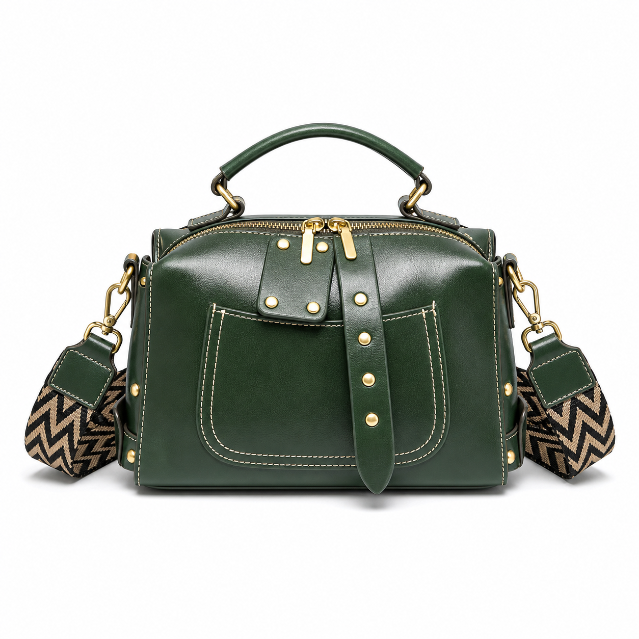 Retro Leather Crossbody Bag Green variant on white background