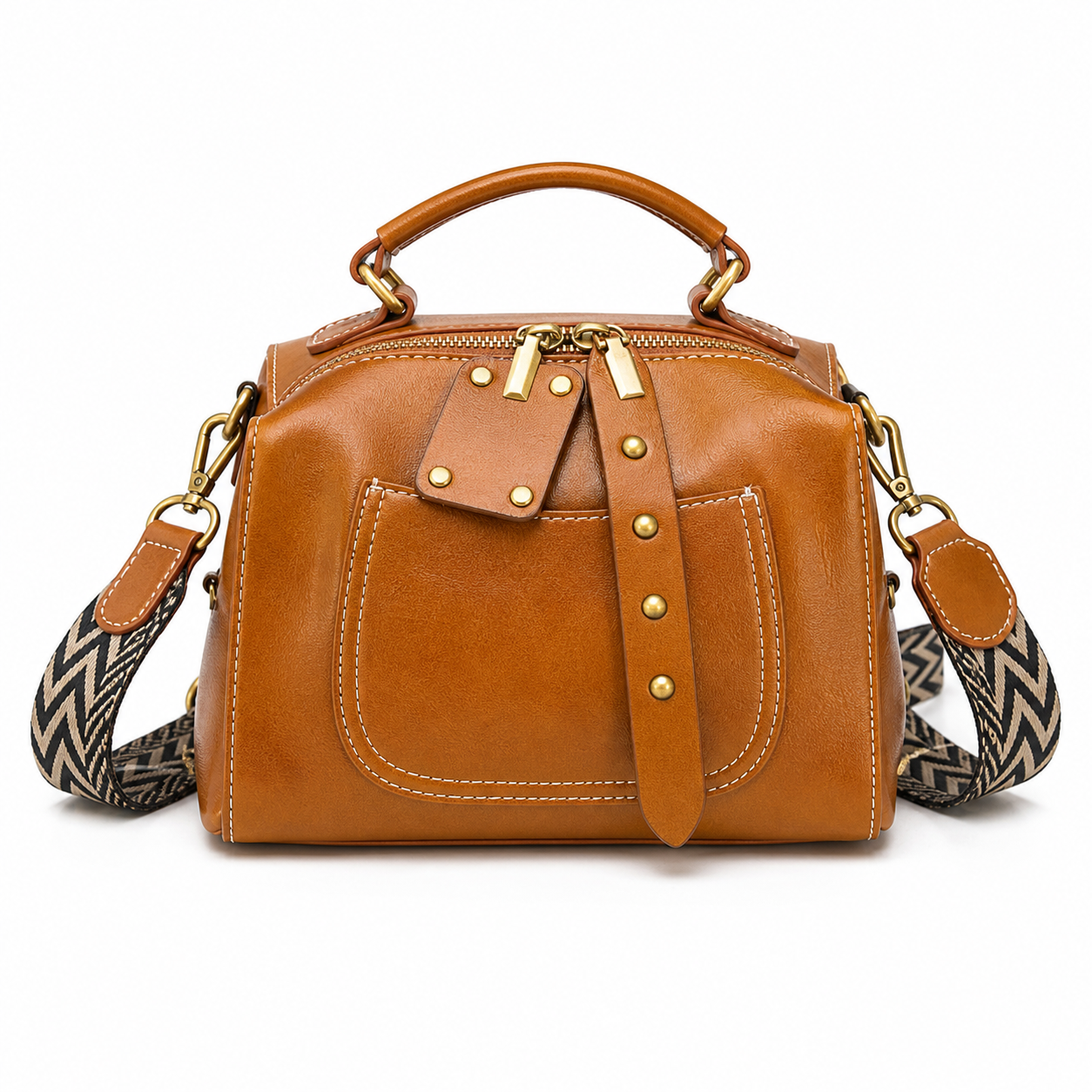 Retro Leather Crossbody Bag Light Brown variant on white background