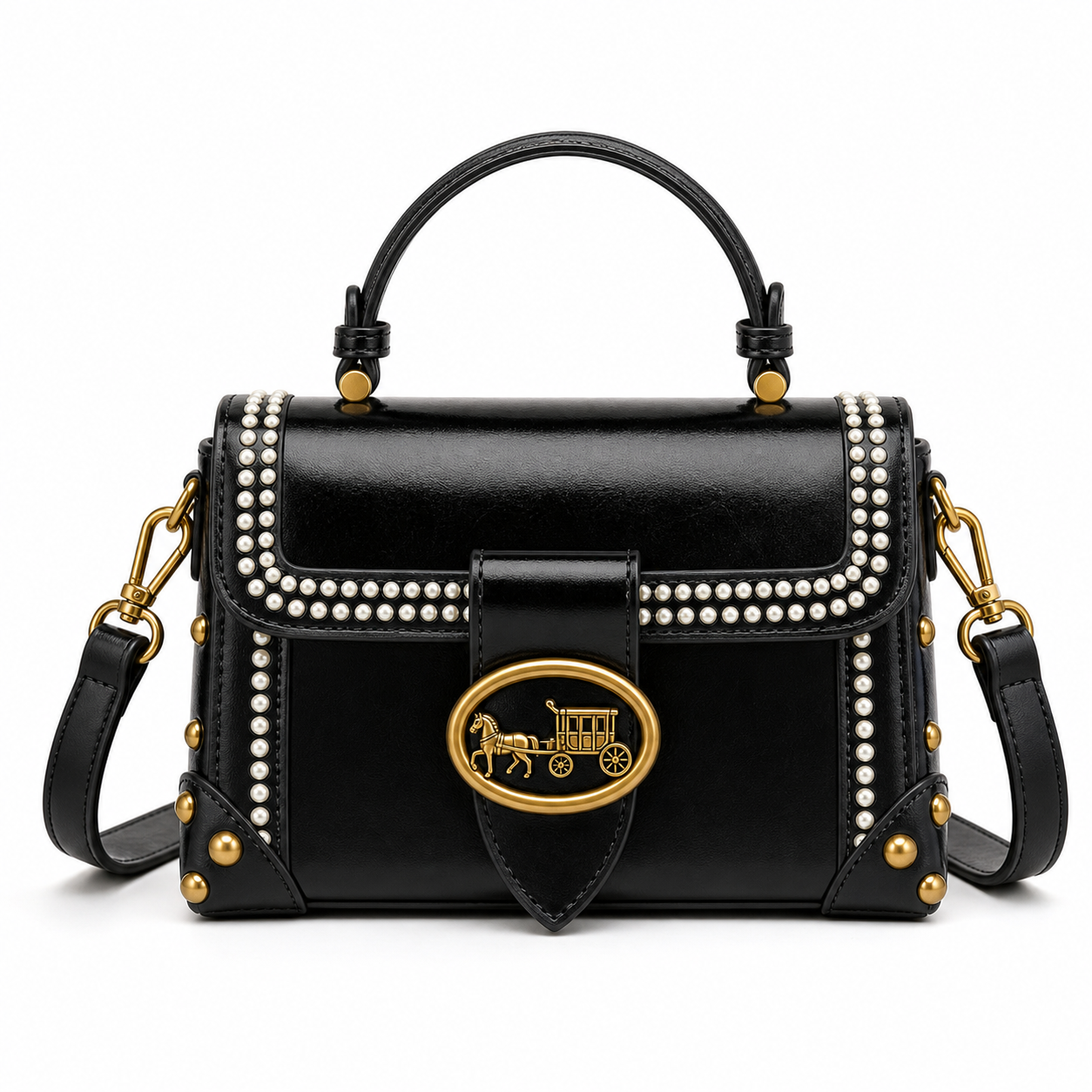 Retro Wide Strap Crossbody Bag Black variant on white background