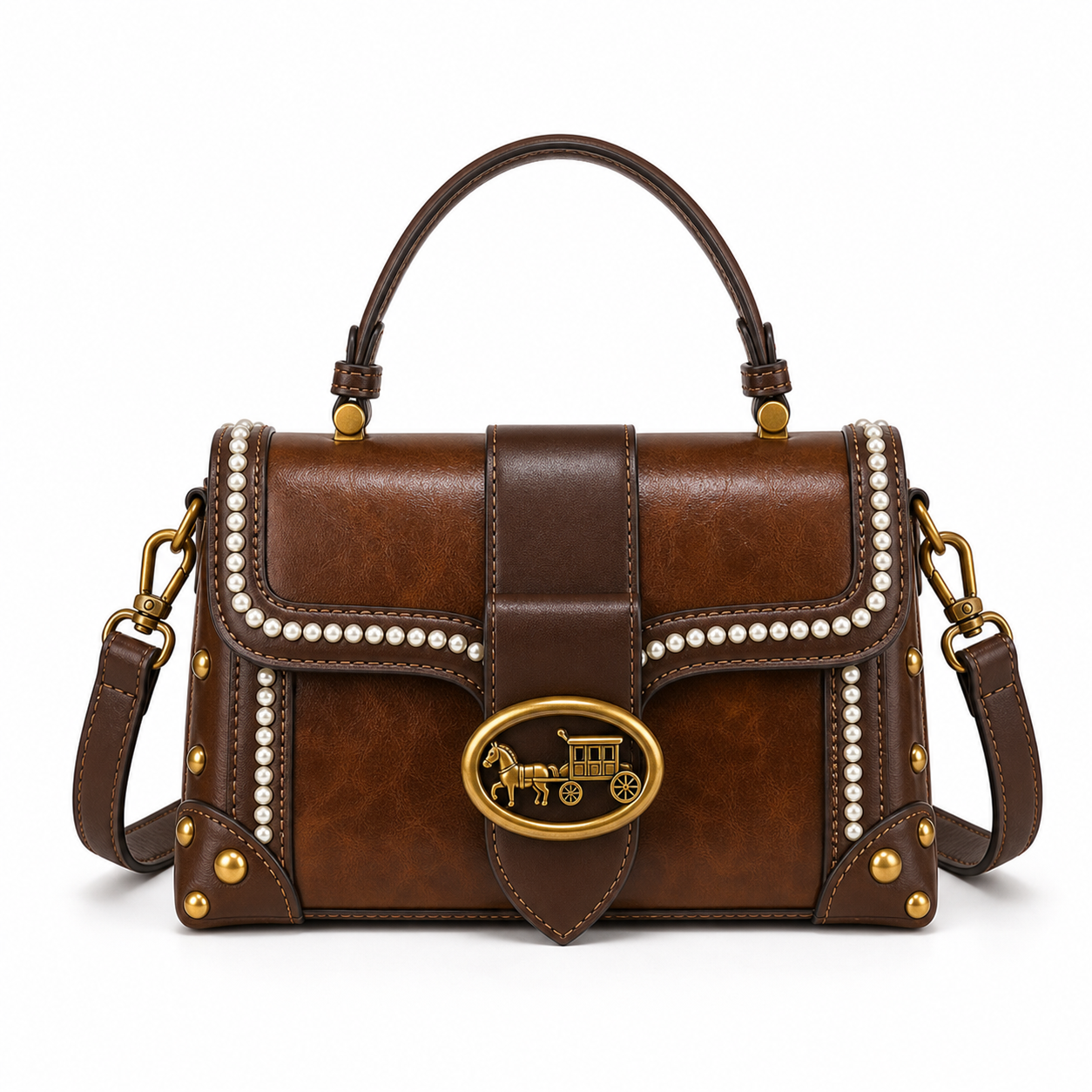 Retro Wide Strap Crossbody Bag Coffee variant on white background