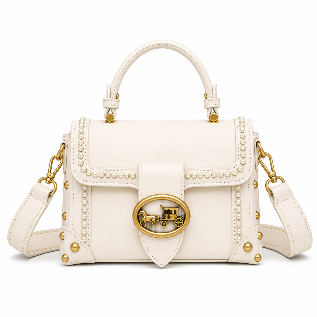 Retro Wide Strap Crossbody Bag White variant on white background