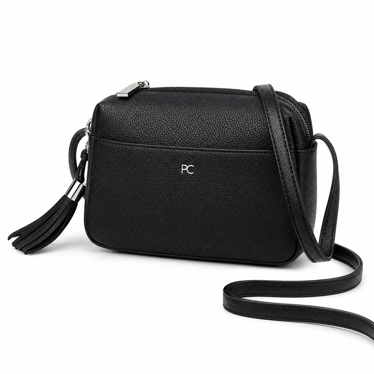 Solid Color Crossbody Bag Black variant on white background