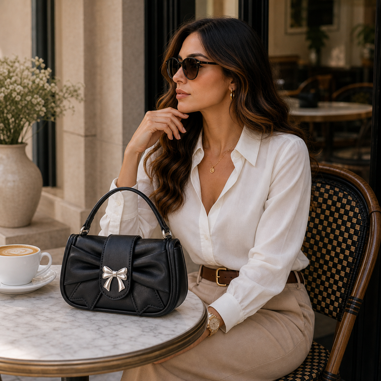 Model with Black Bow Trendy Bow Underarm Bag