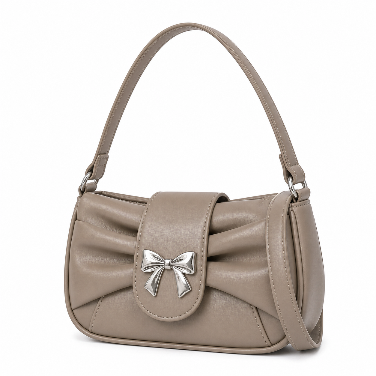 Trendy Bow Underarm Bag Khaki Bow 1 variant on white background