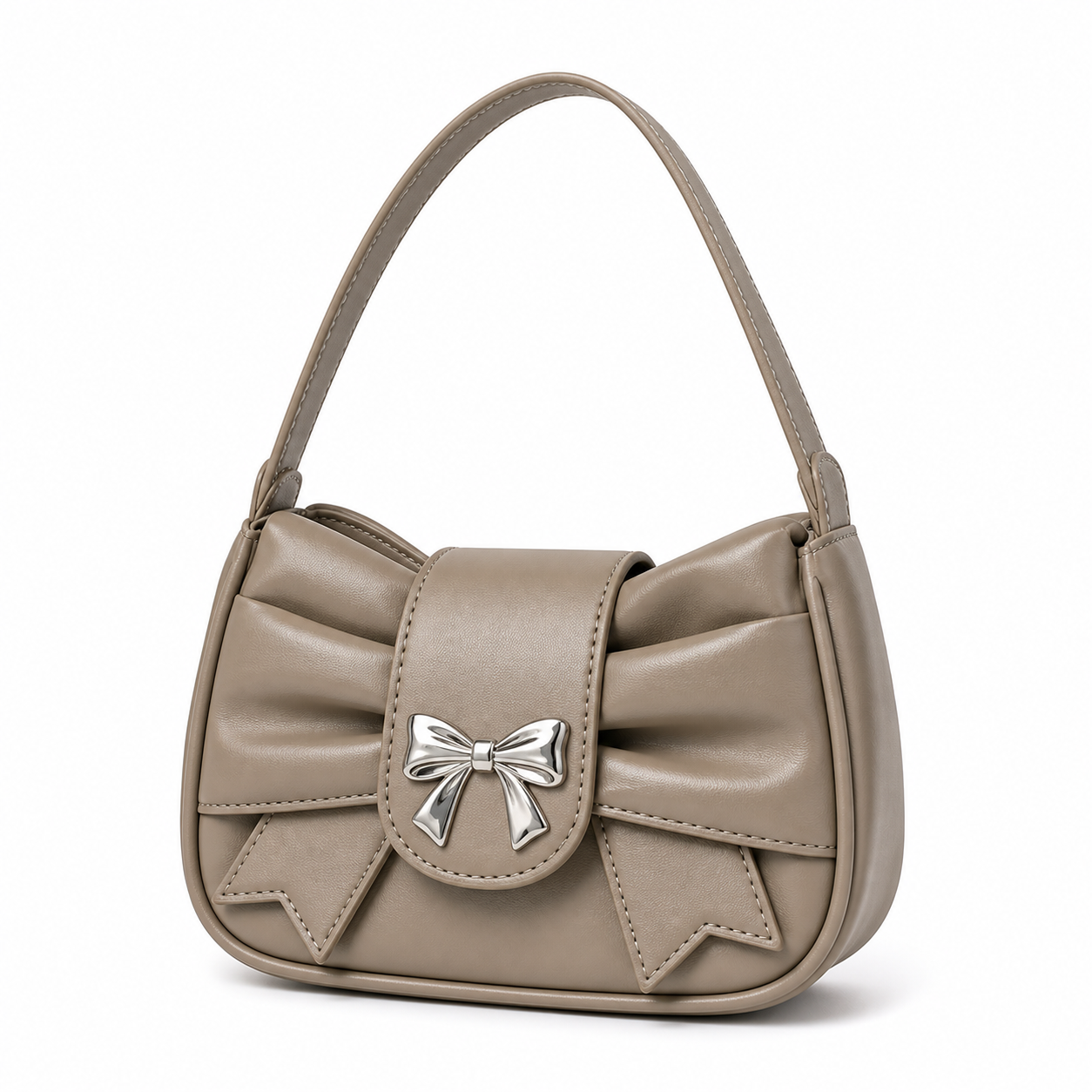 Trendy Bow Underarm Bag Khaki Bow variant on white background