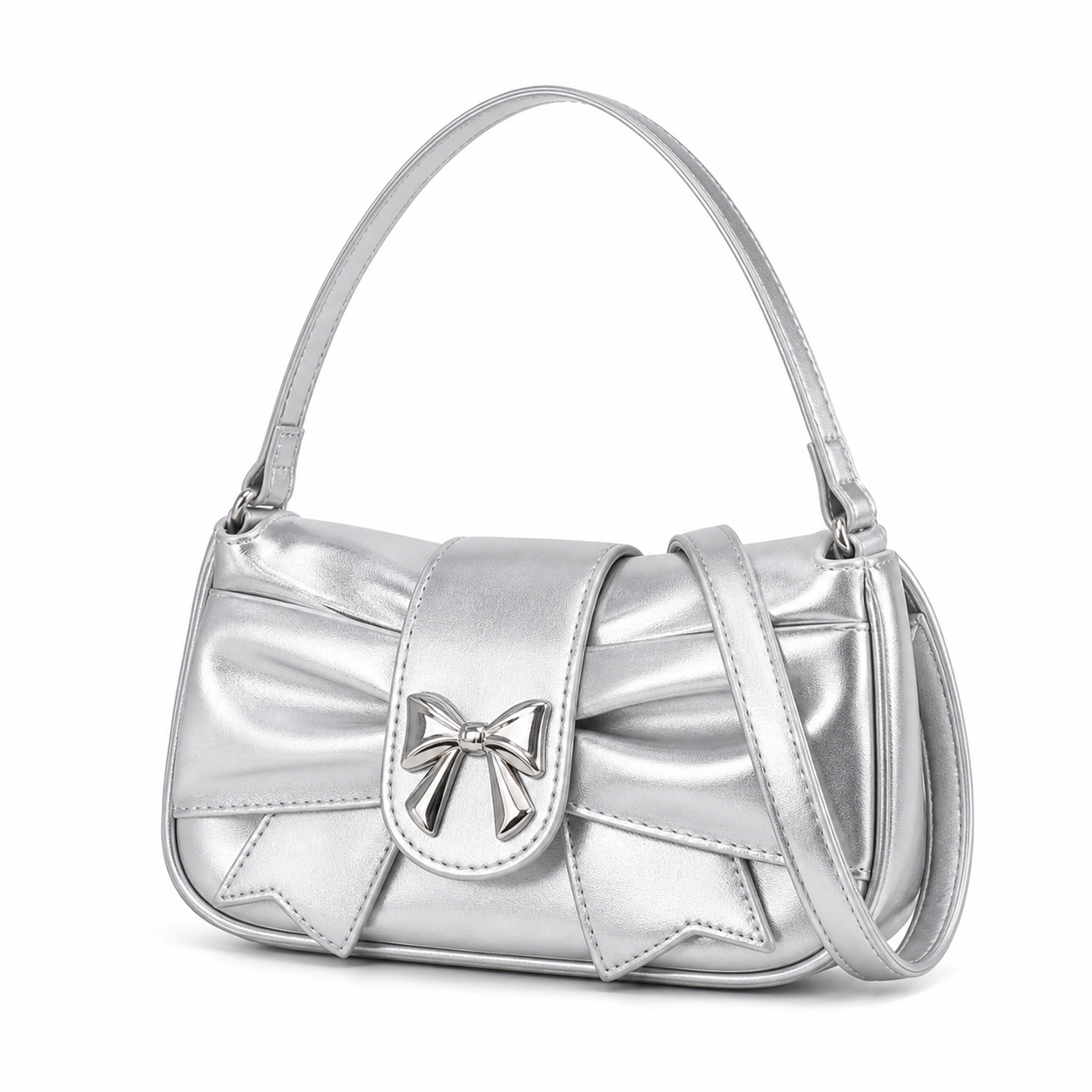 Trendy Bow Underarm Bag Silver Bow variant on white background