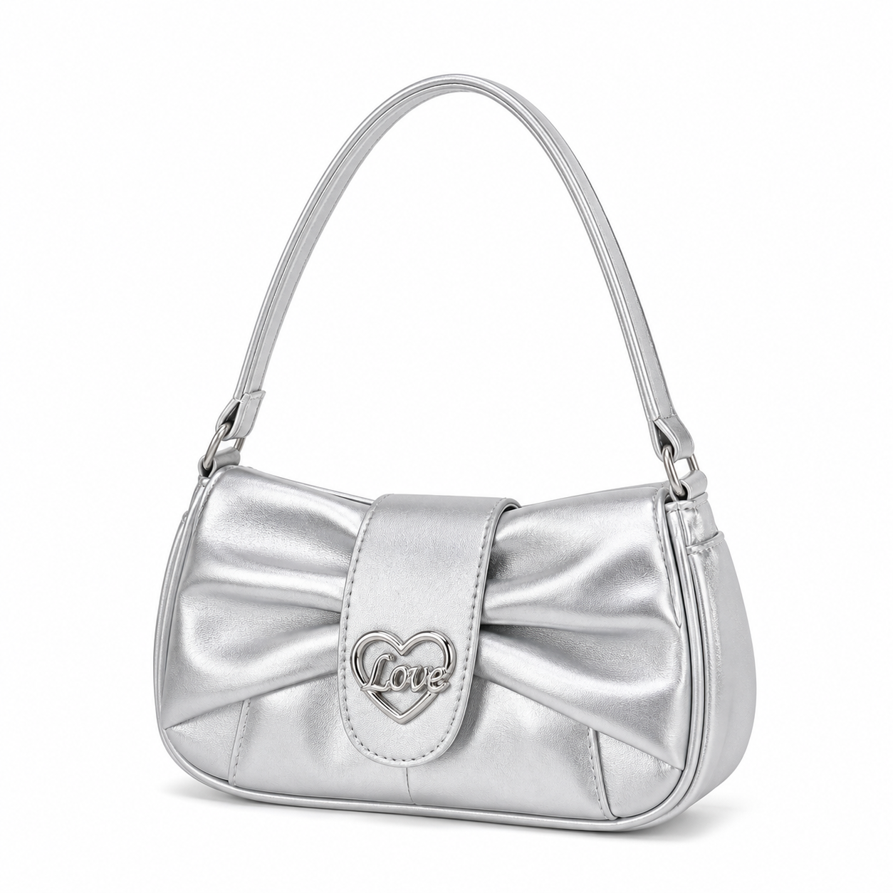 Trendy Bow Underarm Bag Silver Love variant on white background