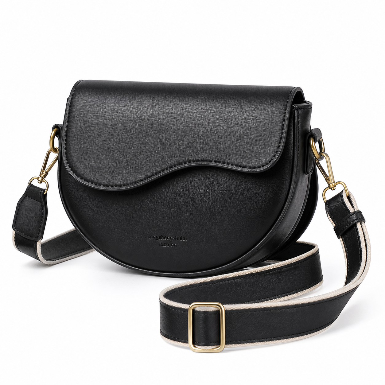 Vintage Wide Strap Saddle Bag Black variant on white background