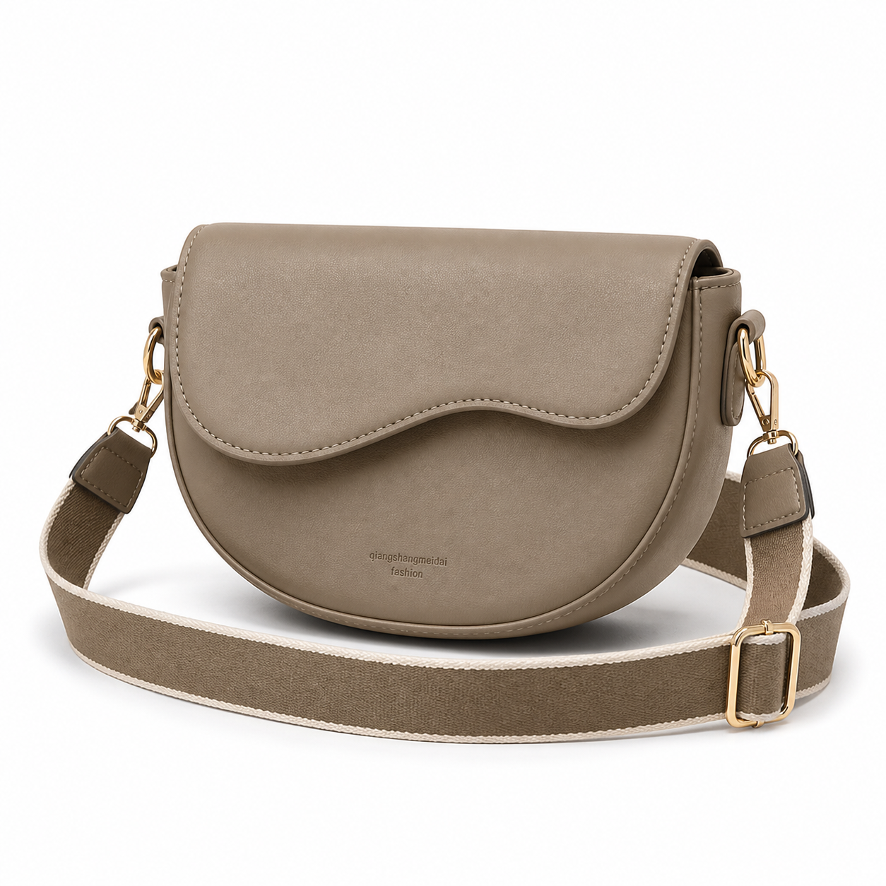 Vintage Wide Strap Saddle Bag Khaki variant on white background